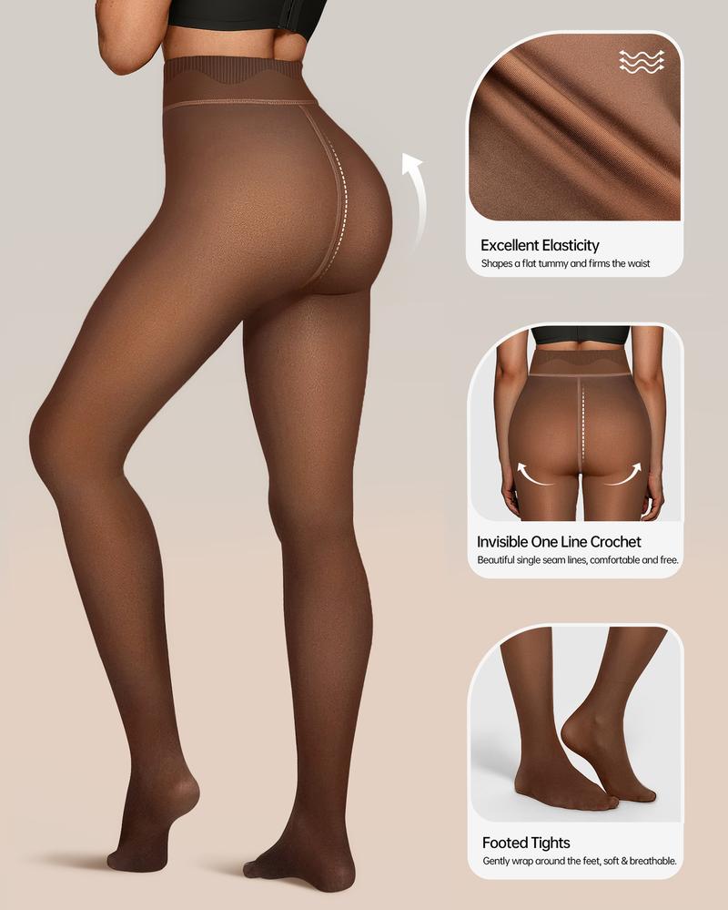 OEAK 220g Womens Lined Tights Fake Translucent Pantyhose Thermal Opaque High Waisted Warm Legging Pants Footed Sheer Tights