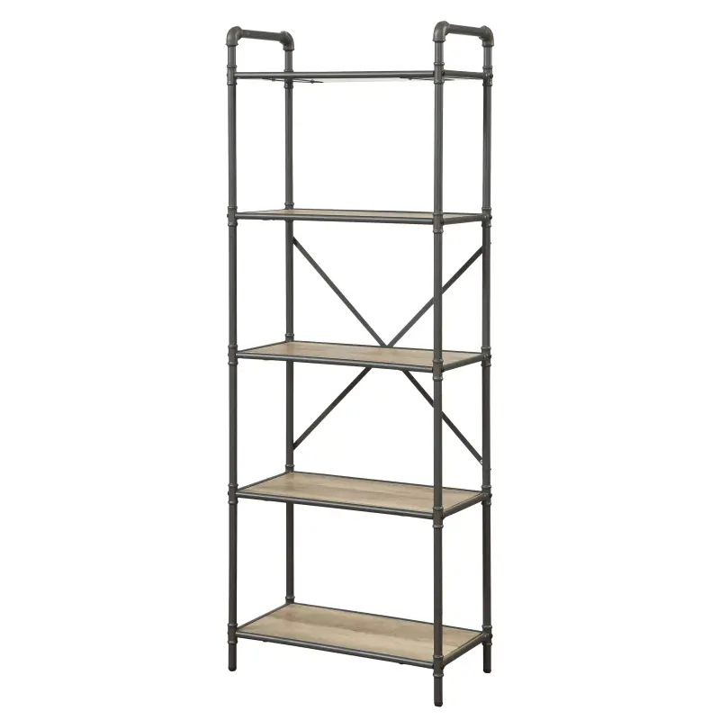 Antique Oak and Sandy Grey 5-tier Bookcase,Tall Bookcase Shelf for CDs/Movies/Books, Home Office Bookcase Shelf Storage Organizer, Modern Book Shelf for Bedroom/Living Room/Home Office