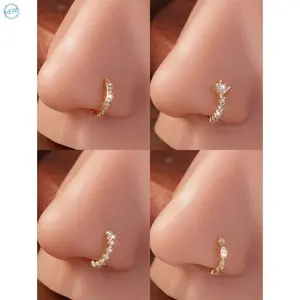 4pcs/Set 20G Plated Gold Full CZ Nose Ring - Delicate Paved Nose Hoop For Women & Men, Hypoallergenic Spiral Nose Piercing Jewelry, Shiny Minimalist Design