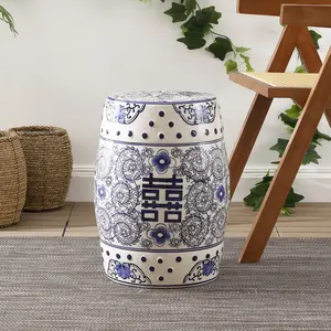 JONATHAN Y Double Happiness 18" Chinoiserie Ceramic Drum Garden Stool JONATHAN Y Double Happiness 18" Chinoiserie Ceramic Drum Garden Stool