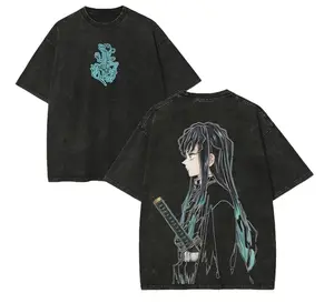 Valentine Shirts Vintage Washed Tokitou Muichirou Tee, Demon Slayer Anime Graphic Streetwear