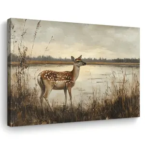 Valentine's Day Deer Theme Wall Decoration, Woven with Other Materials, Size 11.8" x 15.7", Wooden Frame Natural Scenery, Suitable for Home, Office, Living Room, and Bedroom Decoration, Perfect Christmas Gift