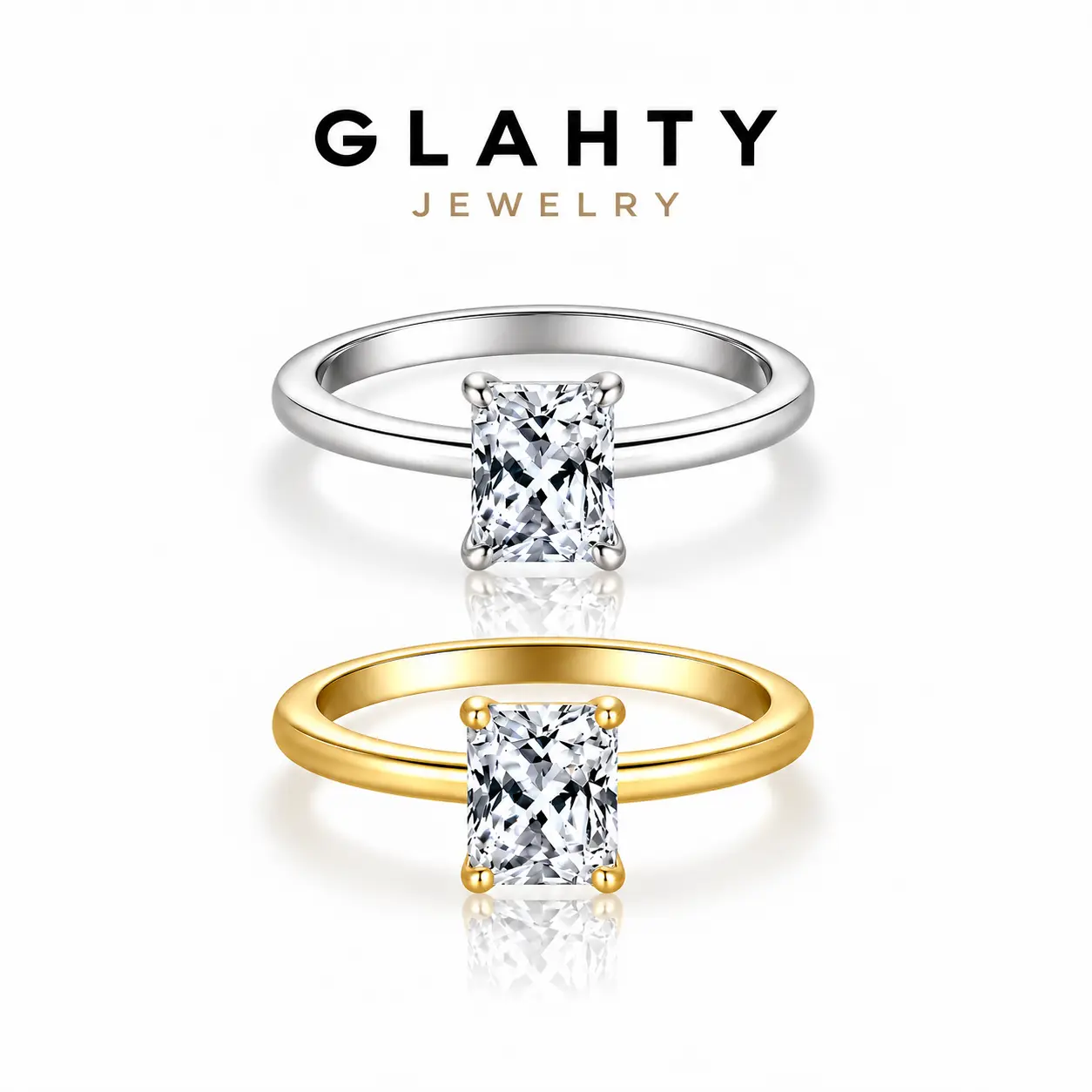 【#050】Glahty Jewelry Luxury Clover Moissanite Ring, 18K Gold Plated S925 Sterling Silver Floral Band with Sparkling Clear Gemstone, Elegant Stackable Wedding Ring for Women