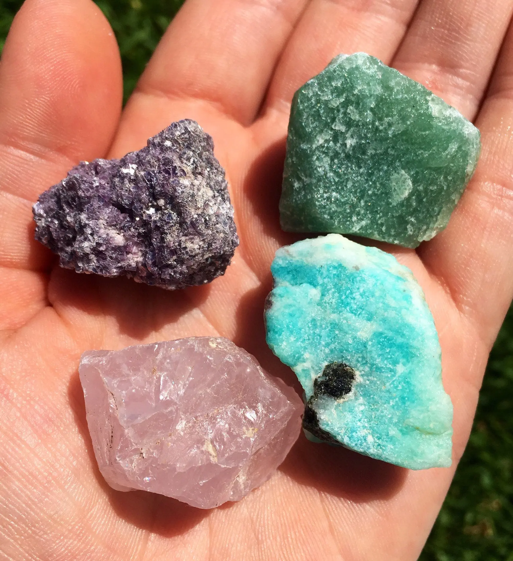 Soothing & Calming Crystal Set (Raw) - Green Aventurine, Lepidolite, Rose Quartz, Amazonite