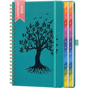 Password Book with Gradient Colorful A-Z Alphabet Tabs, Spiral Password Keeper Book, 8.5" x 5.5" Internet Address & Login Password Organizer - Teal