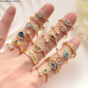 18K Gold Filled Open Rings,Micro Pave Evil Eye Rings,Perfect Gifts for Her