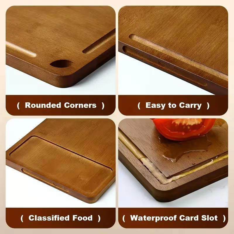 Azedele 3-Piece Set Bamboo Cutting Board for Kitchen - Crack-Resistant Wood Chopping Boards with Deep Juice Grooves, Pre-Oiled Butcher Block for Meat, Vegetables & Cheese, Carbonized,Eco-Friendly