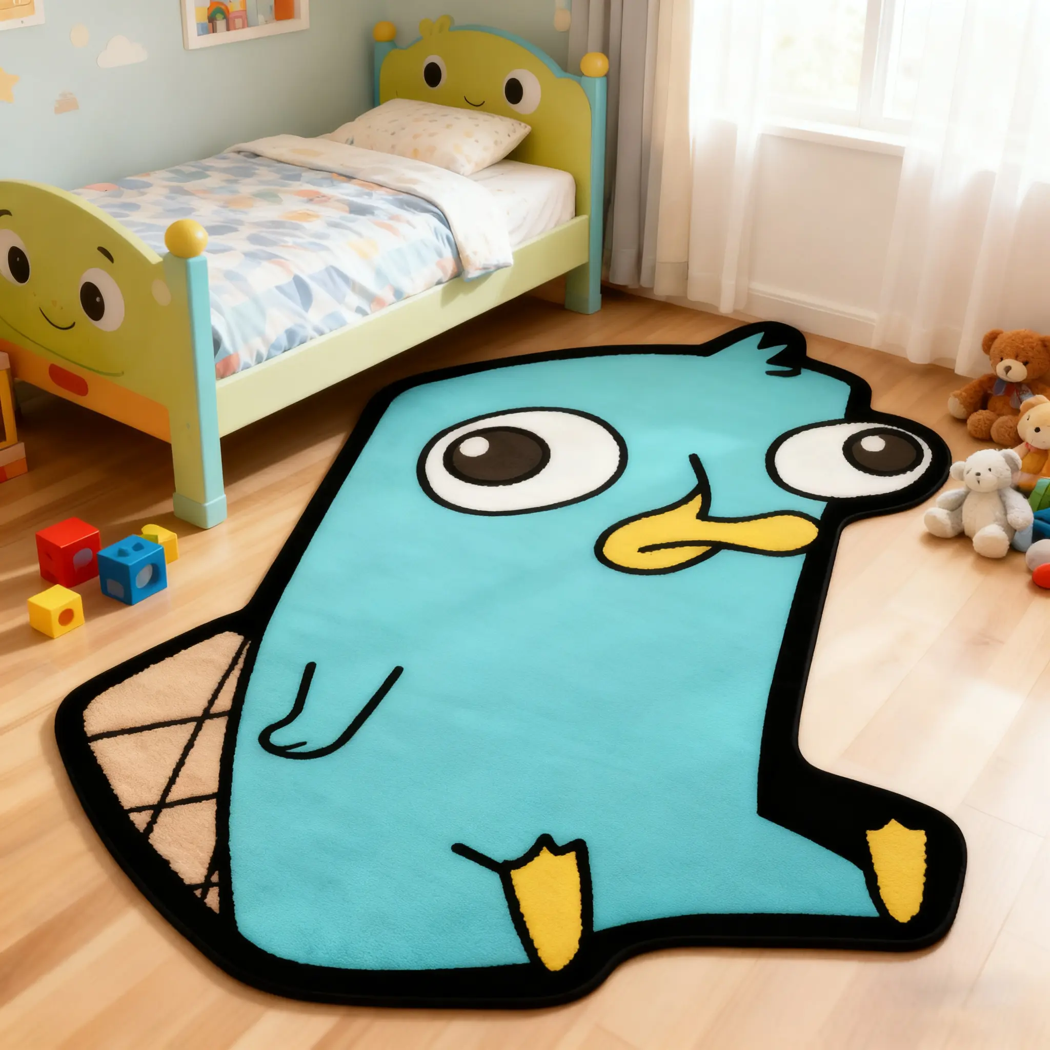 Cute Cartoon Platypus Carpet Mat, Washable Easy Clean Plush Rug, Animal Themed Rugs, Trendy Fashion Art Decor for Living Room Bedroom Sofa Tea Table, Washable Rugs