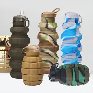 Leakproof Collapsible Silicone Tactical Grenade-Style Water Bottle - Portable Hydration for Hiking & Camping, Black