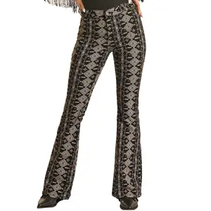 Rock & Roll Denim Women's Charcoal Grey Aztec Button Flare Jeans