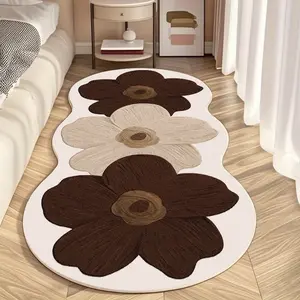 French Country Style Floral Print Carpet, Block Design, Soft Plush Easy Clean Decorative Camellia Shaped Rug for Living Room Bedroom Decor