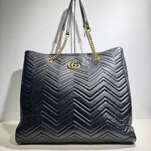 Pre-owned GUCCI Calfskin Shoulder Bags GG Marmont Slim Large Black CPU0620
