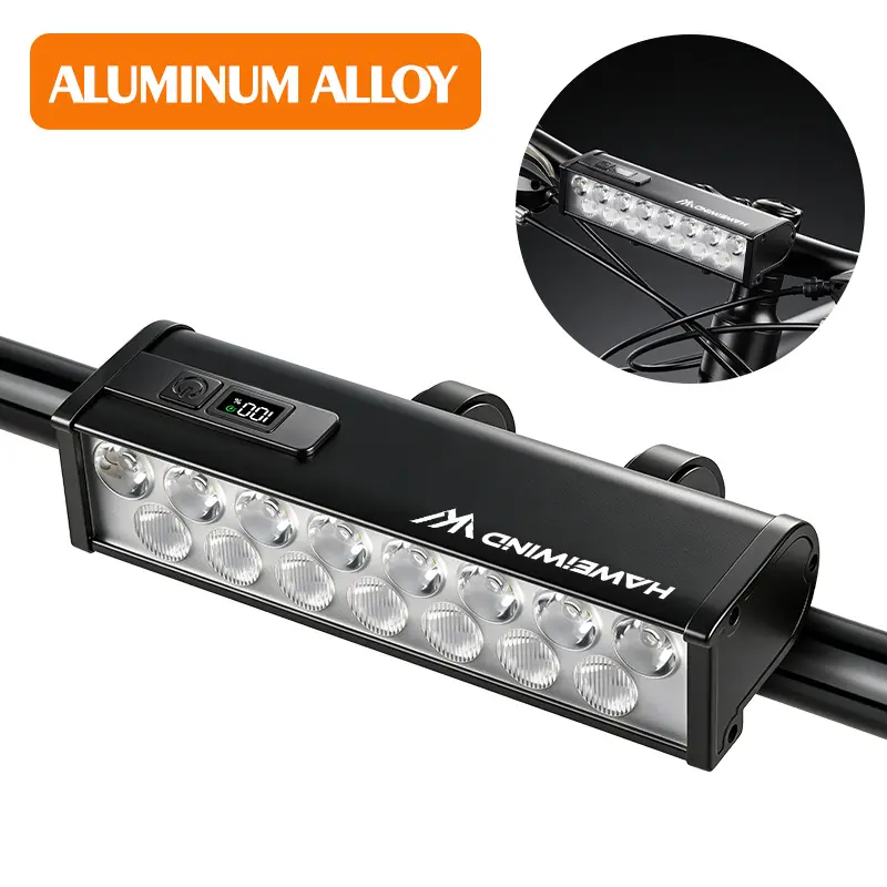 15-LED All-Aluminum Alloy LED Bike Light Headlamp with Digital Display - Ultra-High Brightness, 4000mAh USB-Port Rechargeable, Minimalist Style for Road/Mountain Bikes Outdoor Use - Tactical Lighting Accessory