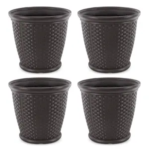 Suncast Sonora 22" Wicker Decorative Garden Flower Planter, Dark Brown (4 Pack)