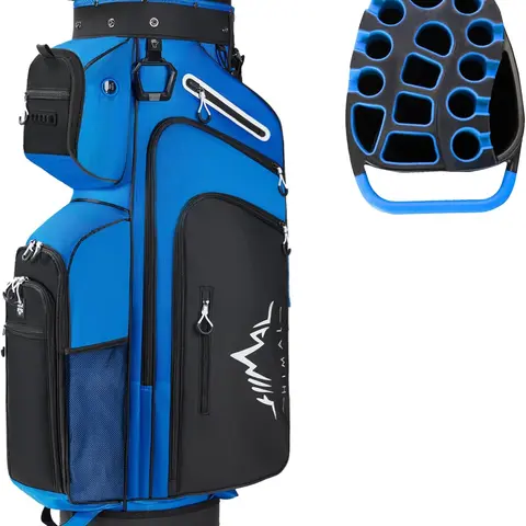 uniHimal Hive Vault 14-Way Golf Cart Bag for Adults - Modern Golf Cart Accessories, Premium Polyester Full-Length Gear, Magnetic Leather Pocket, Handles, Rain Cover, Adjustable Strap, Quiet Club Lock, Less Club Rattle, Sturdy Plastic Base