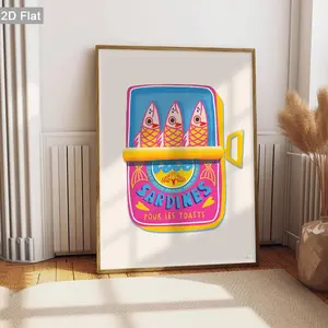 2D Flat, 1pc Unframed Sardines Wall Decor, Vintage Can Canvas Painting, Retro Art Art Prints Poster, Retro Wall Art, Classic Wall arts Decorations, Modern Posters, Home Decor, Holiday Gifts, For Living Room, Bedroom, Bathroom, Frameless
