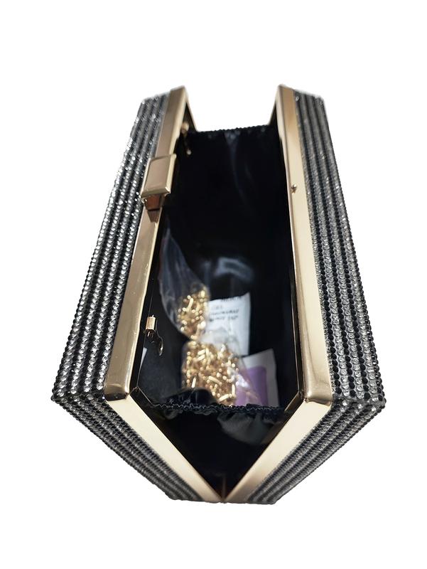 Women Cassette Tape Shape Rainbow Party Crossbody Bag Rhinestone Metal Vintage Evening Clutch Purses