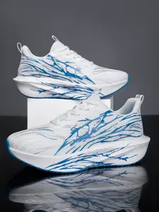 Women's White-Blue Color-Block Thick-Soled Running Shoes, Ultra-Light Rebound, Anti-Slip & Wear-Resistant, Personalized Branch Design, Daily Sports Casual Shoes, Running Sneakers, Colorblock Running Shoes