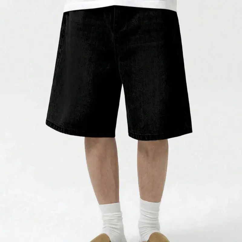 Men's Solid Color Denim Shorts, Minimalist Loose Shorts, Loose Casual Comfy Short Jeans for Daily Wear, Men's Bottoms for Summer