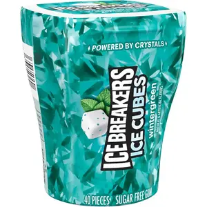 2x Ice Breakers Cubes Wintergreen Sugar Free Breath Mints - Fresh Mint Chewing Gum Snack Candy Pocket Pack 40ct