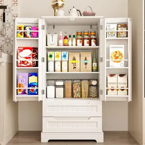 Gizoon 63" Kitchen Pantry Storage Cabinet with Drawers Freestanding Bathroom Storage Cabinets with Doors and Shelves, Small Food Pantry Cabinet for Dining Room Craft Room, White