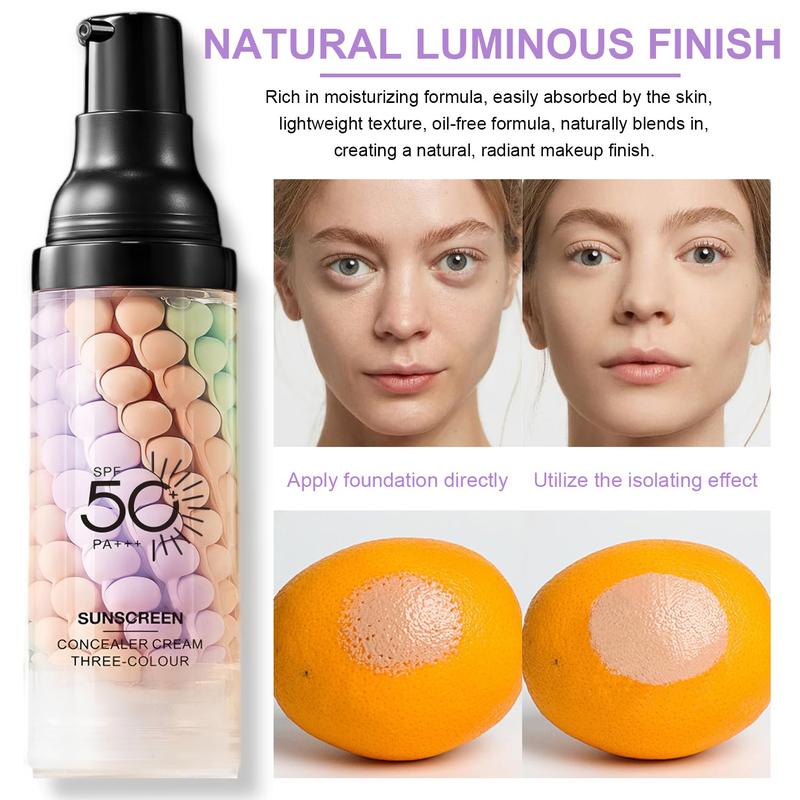 3 in 1 Tinted Primer SPF 50, One Step Color Correcting Moisturizer with Sunscreen, Oil Control Long Lasting Makeup Base for Glowy Natural Skin