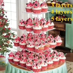 Acrylic Cupcake Stand, Three/four/five Tier Cake Holder, Square & Round Design, Perfect for Halloween Christmas Dessert Decoration Display
