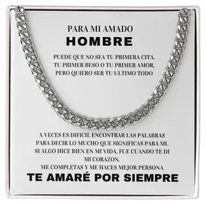 Regalo Para Esposo |Amor Sin Fin | Cadena de Eslabones Cubanos collar Gift for Husband | Endless Love | Cuban Link Chain Necklace