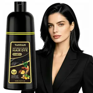 5 in 1 Hair Dye Shampoo Naturally Black TANRAN - Ultimate Hair Colorant For Grey Coverage, Mild Plant Based Formula, Wash And Dye Hair Dye & Care, Prevents Damage Leaving Hair Smooth & Shiny, Frizz-Free & Soft Root Nourishing 16.9 FL OZ