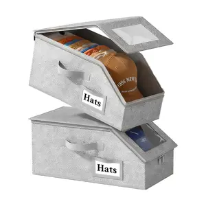 Hat storage box, can hold up to 24 hats – durable foldable cardboard storage bin, large-capacity storage solution for hats and toys, multifunctional home and bedroom storage, dustproof, space-saving