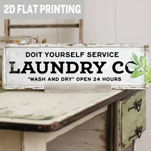 1PC 2D Flat Retro "Self-Service Laundry" Iron Sign - Farmhouse Style Vintage White and Black Iron Letter Decoration, Imitation Iron Laundry Room Sign, Suitable for Bathroom and Laundry Room Atmosphere Decoration (10.7x 40.64cm ), All-Season Home Decoratio