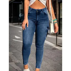 HipLiftingHighWaistedZipperHemTightJeans,MultiPocketHighStretchCasualDenimWorkPants,Women'sJeansAndClothing