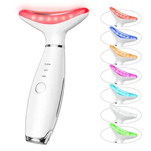 7 Color Neck Face Massager Tool, Facial Massager for Skin Care at Home, Face Sculpting Tool with Thermals, Vibration (White) NUAKENE