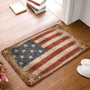 Vintage American Flag Rug, Non-Slip Rubber Backing Machine Washable All-Surface Doormat for Living Room, Porch, Entryway, All-Surface Doormats