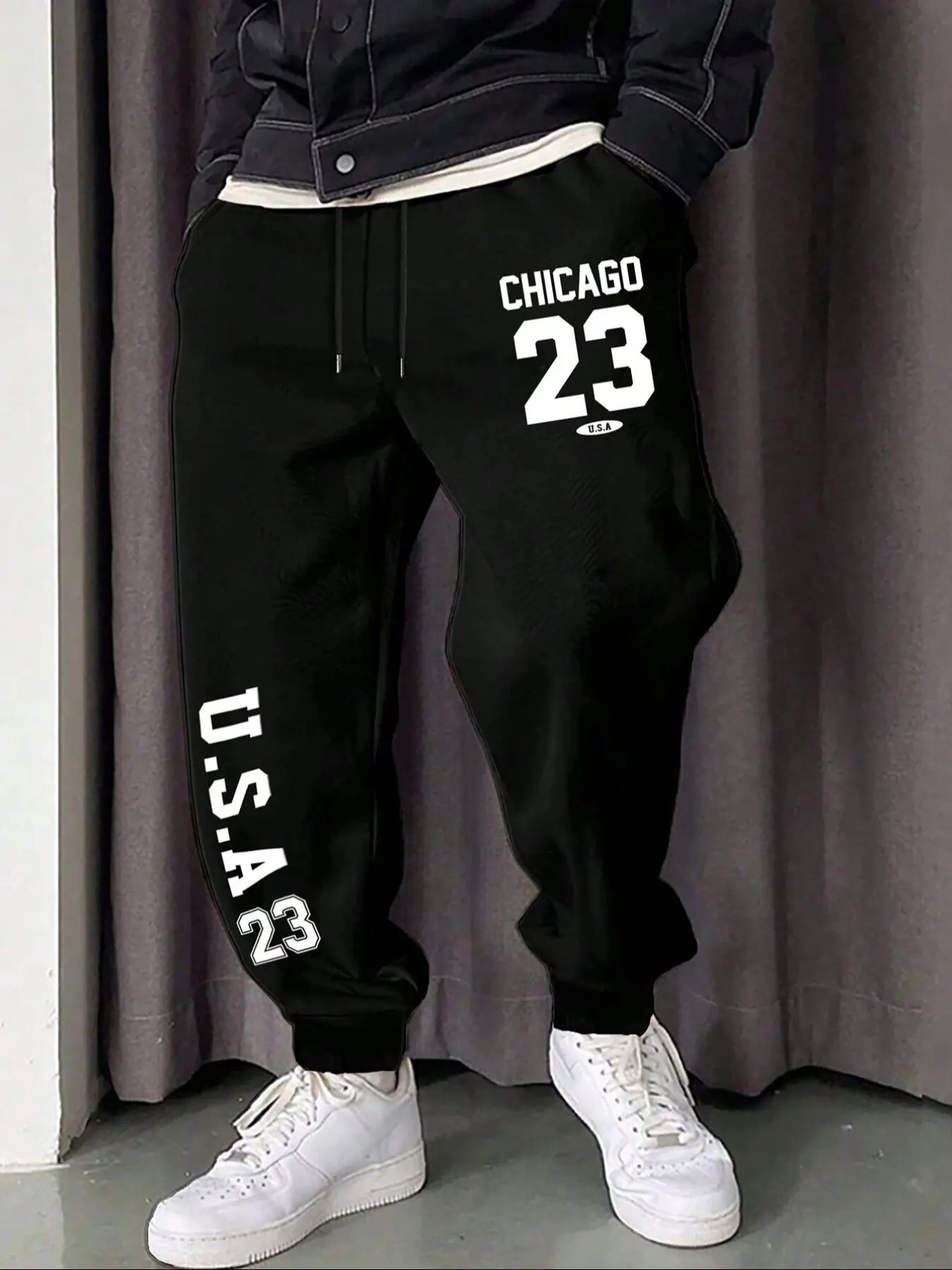 Manfinity Homme Plus Size Men's Letter Graphic Drawstring Waist Casual Jogger Sweatpants, Fitted Sporty Style, Athleisure Style Bottoms, All Seasons