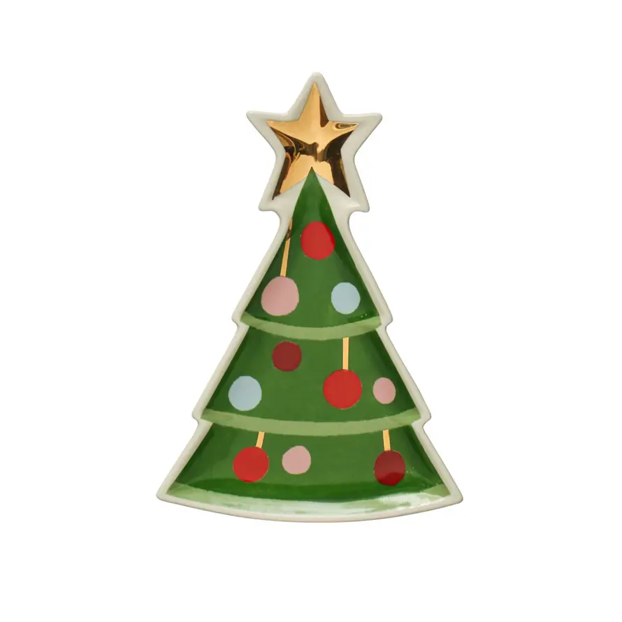 Stoneware Christmas Tree Plate - 8-in x 5-in