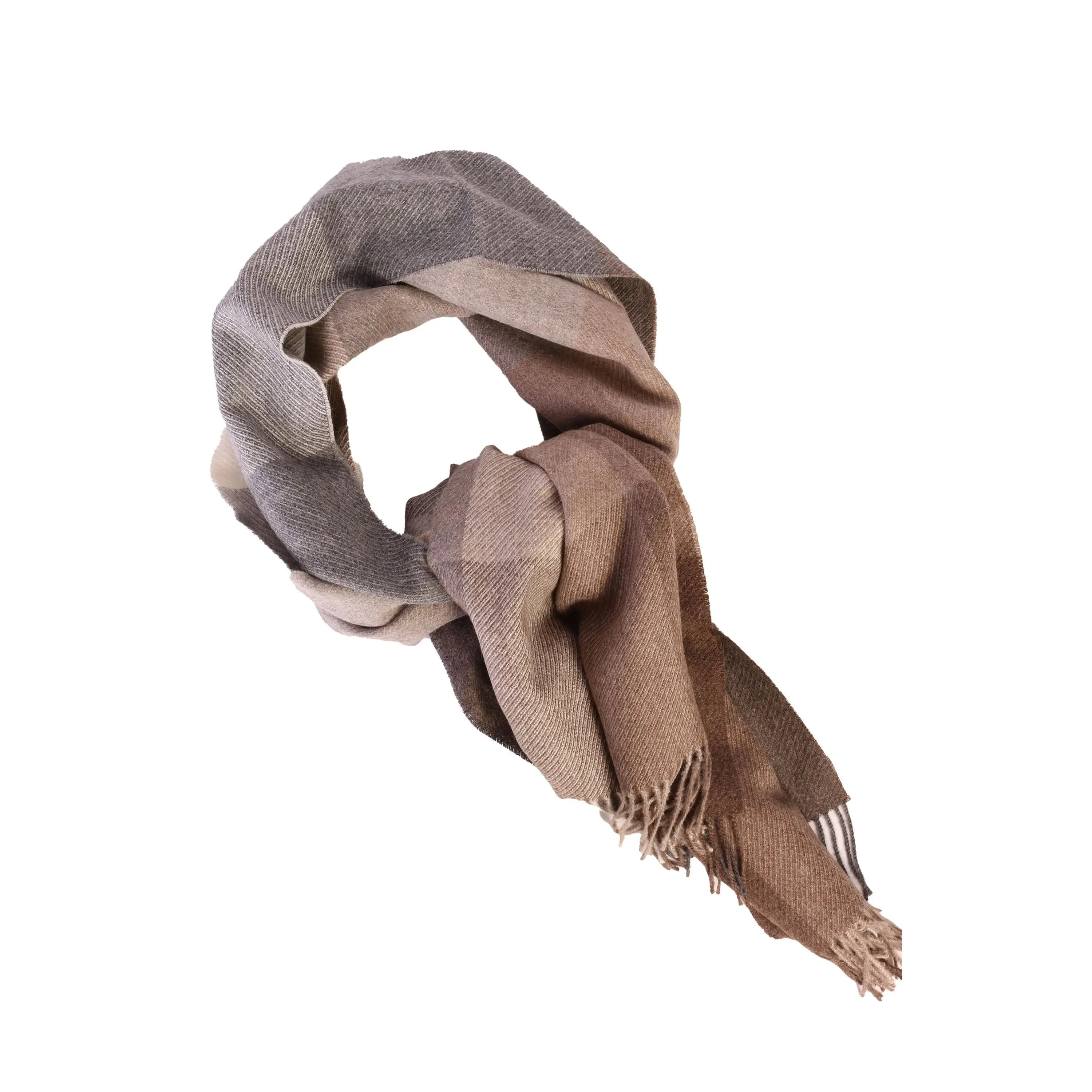 Alpaca wool beige-grey checked big scarf