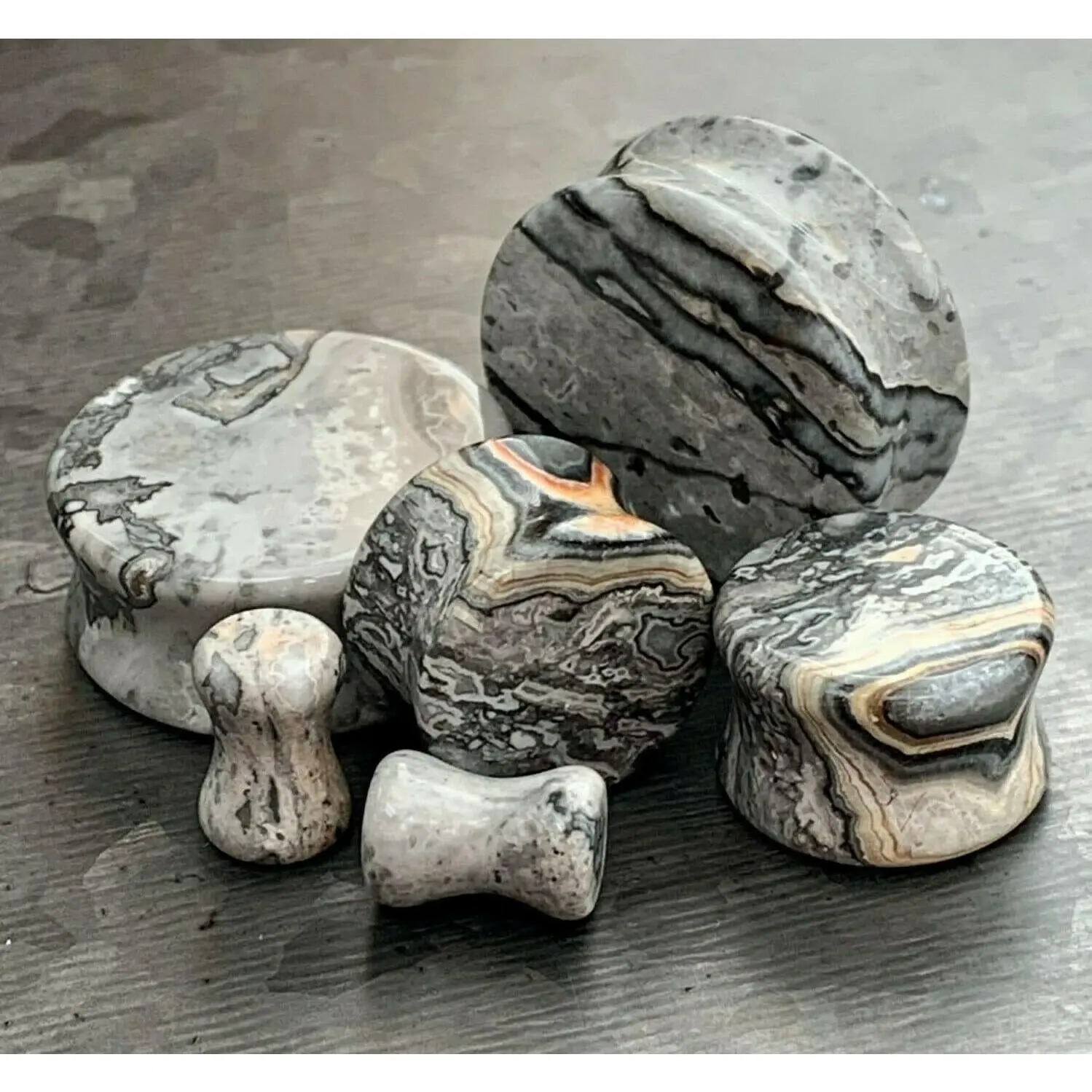 PAIR of Unique Organic Natural Wave Jasper Stone Double Flare Plugs - Gauges 2g (6mm) up to 1" (25mm)