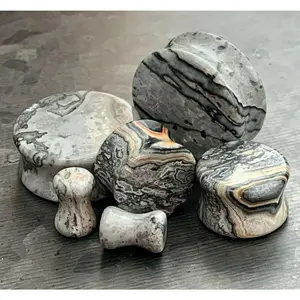 PAIR of Unique Organic Natural Wave Jasper Stone Double Flare Plugs - Gauges 2g (6mm) up to 1" (25mm)