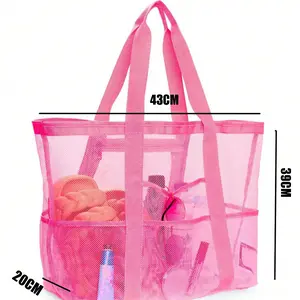 Oversized Mesh Beach Bag for Women Large Capacity Quick Dry Pool Tote with 8 Pockets Sand Free Travel Gym Swim Bag Wet & Dry Separation Utility Organizer in Pink Black White