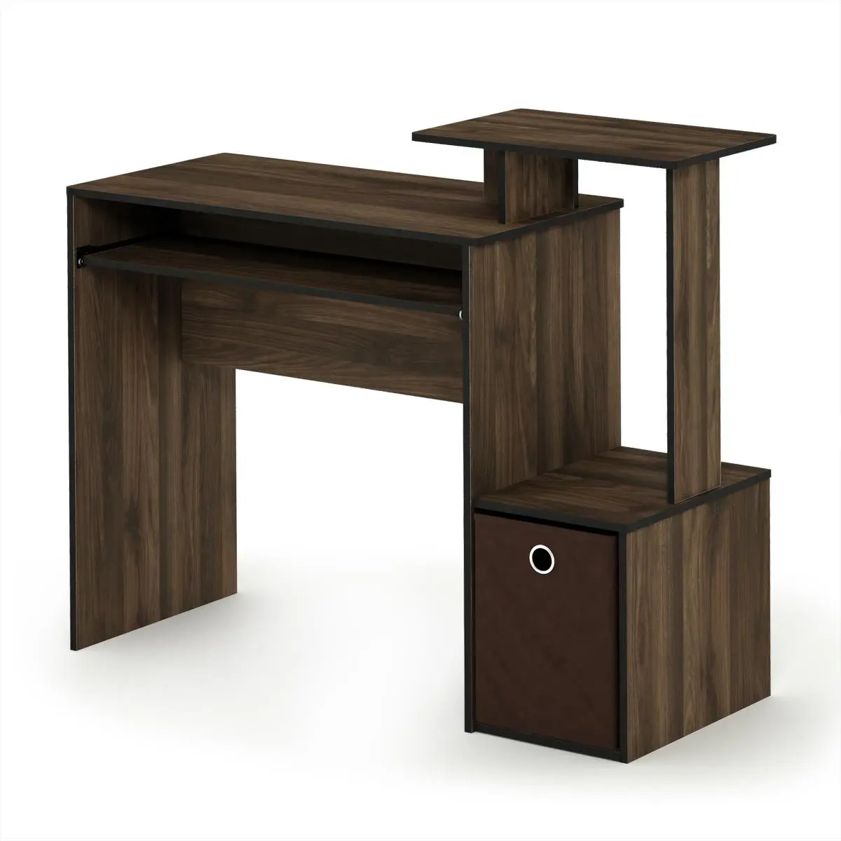 Furinno Econ Multipurpose Home Office Computer Writing Desk (12095CWN-DBR) - Walnut-Dark Brown Finish, Drawer, CPU Storage, Included Bin