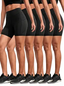 Women's Back To School High Waist Pocket Sports Shorts, Solid Cycling Shorts with Phone Pockets, Gym Shorts, High Stretch Skinny Biker Shorts, Gym Clothes, Quick Drying Yoga Workout Leggings, Fitness Sportswear Bottoms, Gym Clothing, Workout Shorts
