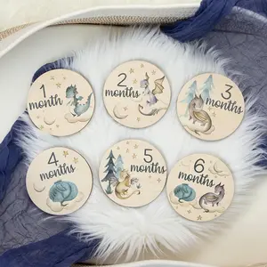 Wooden Monthly Milestone Card, Forest Dragon Themed Double Sided Printed Milestone Card, Newborn Photography Prop, Birthday Gift