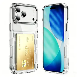 Crystal Clear Transparent Wallet Phone Case with Hidden Card Slot, Raised Integrated Large Camera Frame Drop Proof Protective Cover Compatible with iPhone 12 13 14 15 16 17 Pro Max,Large Camera Window Shockproof Wallet Phone Cover