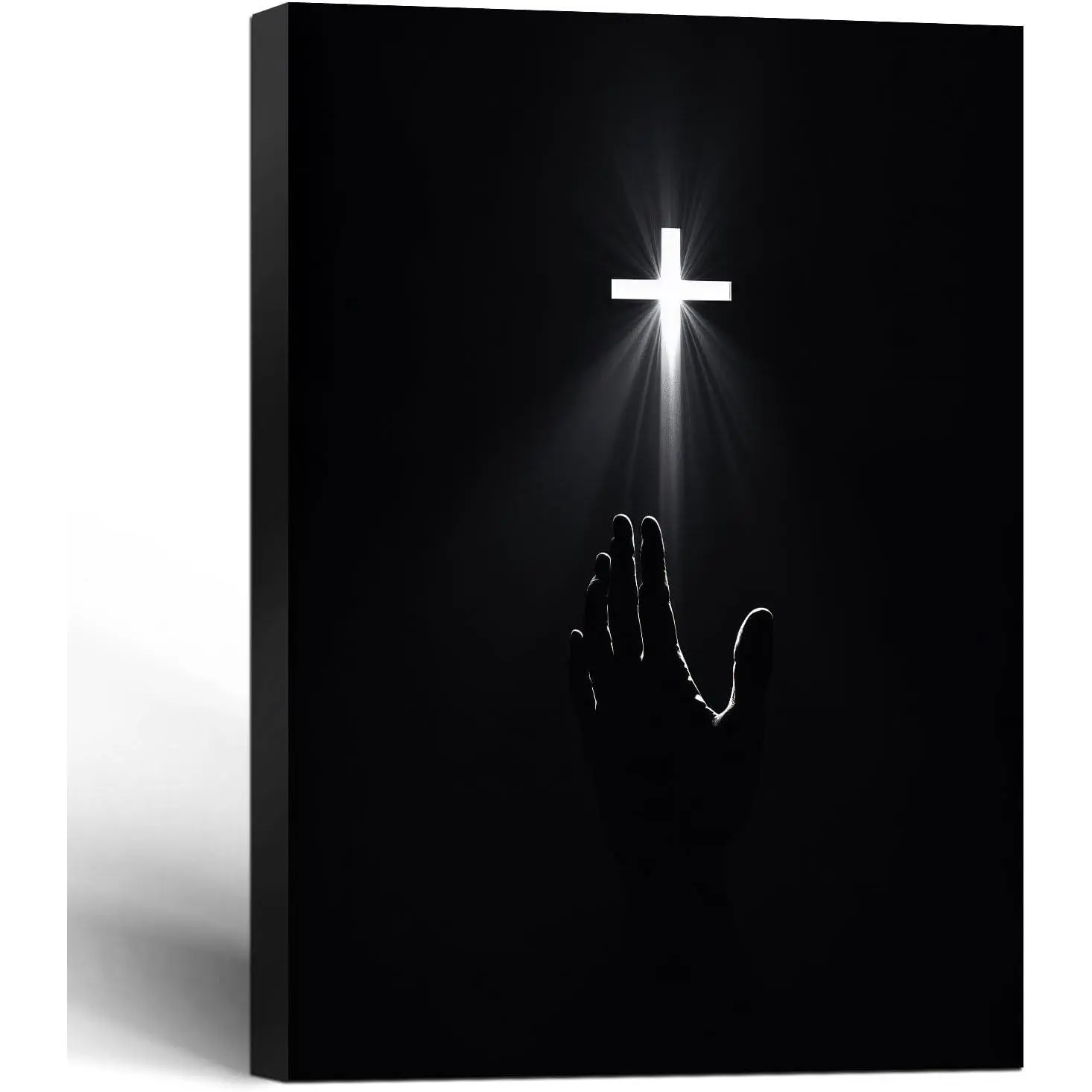 16x24 in Modern Solid Wood Framed Christian Wall Art, Redemption Faith Cross & Hands Black-White Waterproof Canvas Print, Ready-to-Hang Indoor Home Living Room Decoration Items, Ideal Gift