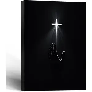 Framed Christian Wall Art Redemption Faith Poster Cross and Hands Black and White Canvas Print Religious Painting Jesus Picture Home Living Room Decor 16x24 Inch Ready to Hang Artwork Wood