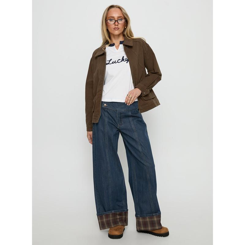 Nikoletta Foldover Jeans Dark Wash / Check