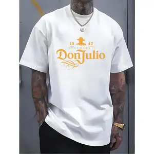 Fashion Trends  Men's Don Julio Graphic T-Shirt, 100% Cotton Crew Neck Tee, Breathable Print Short Sleeve Top, Casual Sports Style, All-Season Knit Fabric, Medium Stretch, Machine Washable, Fitness Clothing |   Casual Sportswear |   Medium Stretch Materia