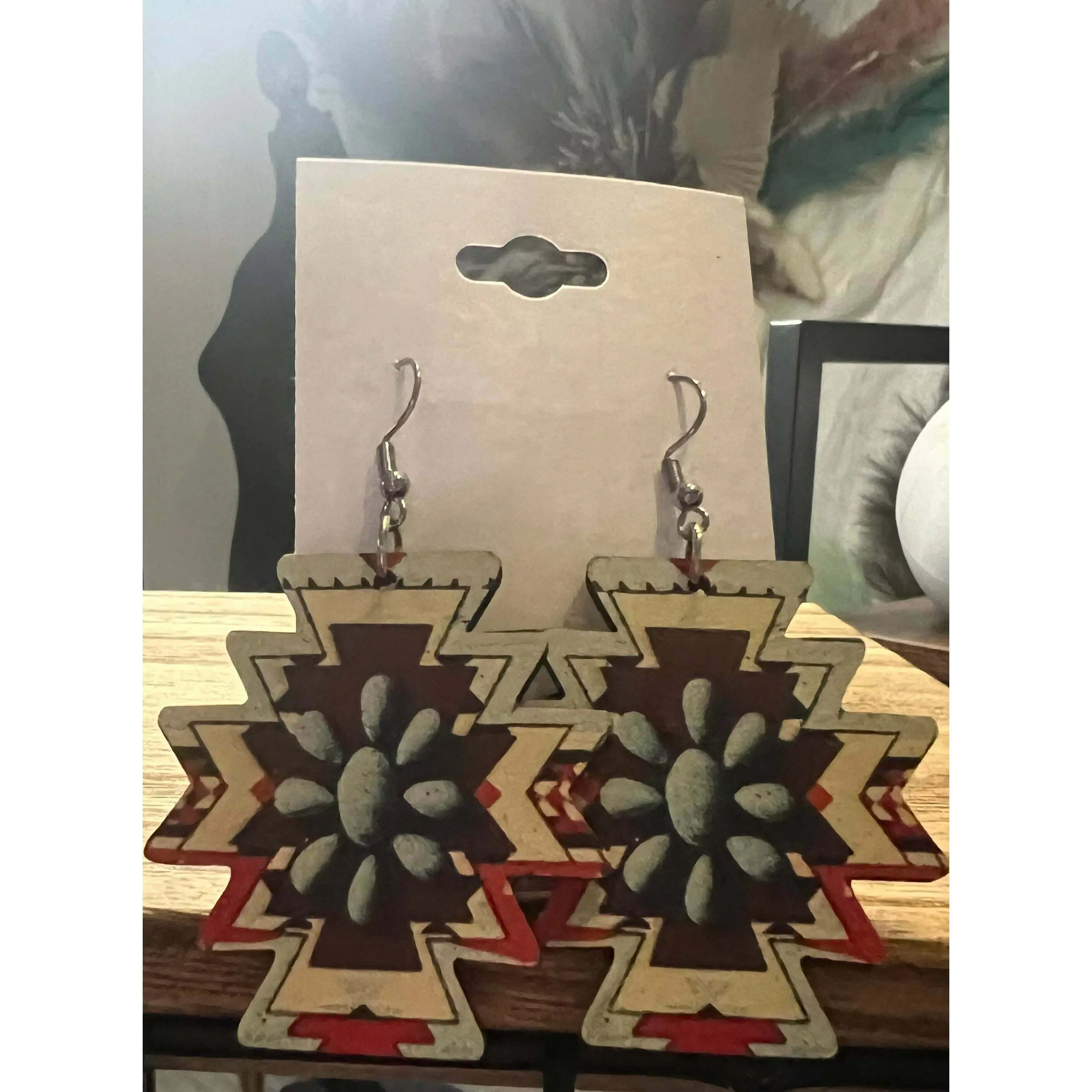 WOODEN AZTEC EARRINGS