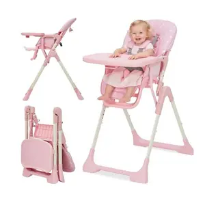 GAOMON High Chair, Foldable Feeding Chairs for Babies and Toddlers, Adjustable Height/Backrest/Footrest, Removable Tray, Fast Folding Pink
